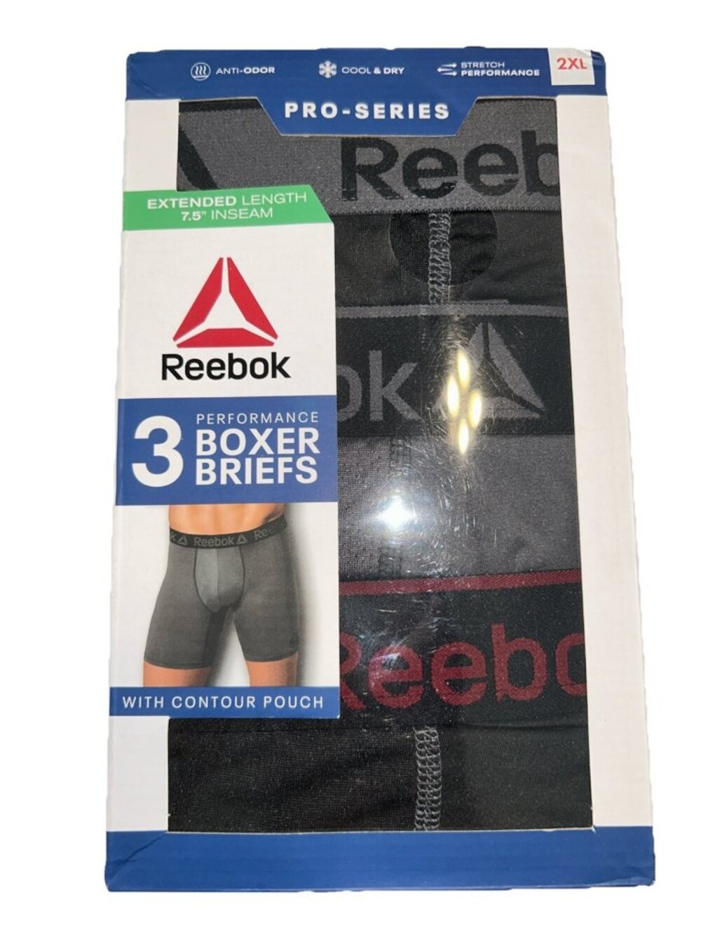 Reebok Boxer Briefs Men’s 2XL 44-46 3 Pack Long Leg 7.5” Performance Underwear